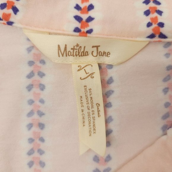 Matilda Jane Button Front Striped Pajama Top Womens Size L Ruffle Sleeve Pink - Picture 10 of 11